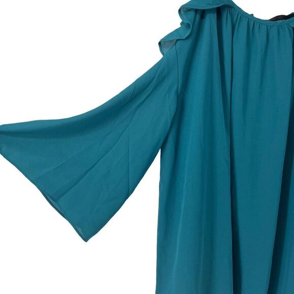 Colleen Lopez Blouse Cold Shoulder Ruffle Jewel Tone Green Womens Size Medium - Picture 2 of 9